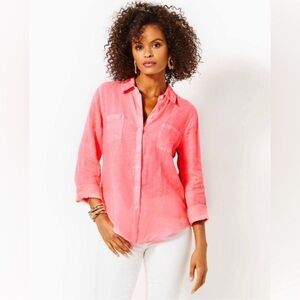 EUC Lilly Pulitzer Sea View Button Down In Sunrise Coral
